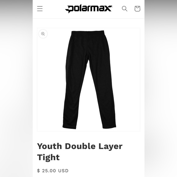 Polarmax base layers, black, includes long sleeve top & pants, youth small (6-8) - Picture 3 of 4